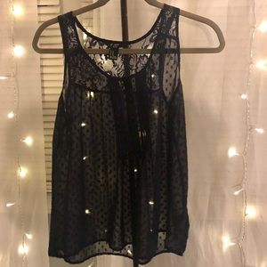 Navy blue mesh/lace tank